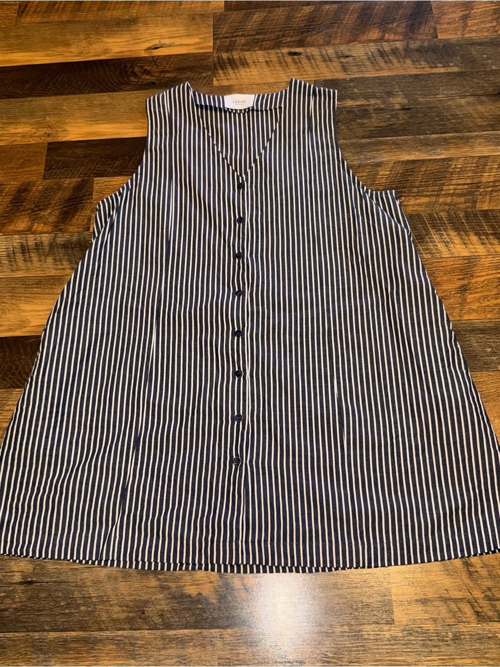 Legoe Heritage Maternity Navy and White Striped Button-Front Dress